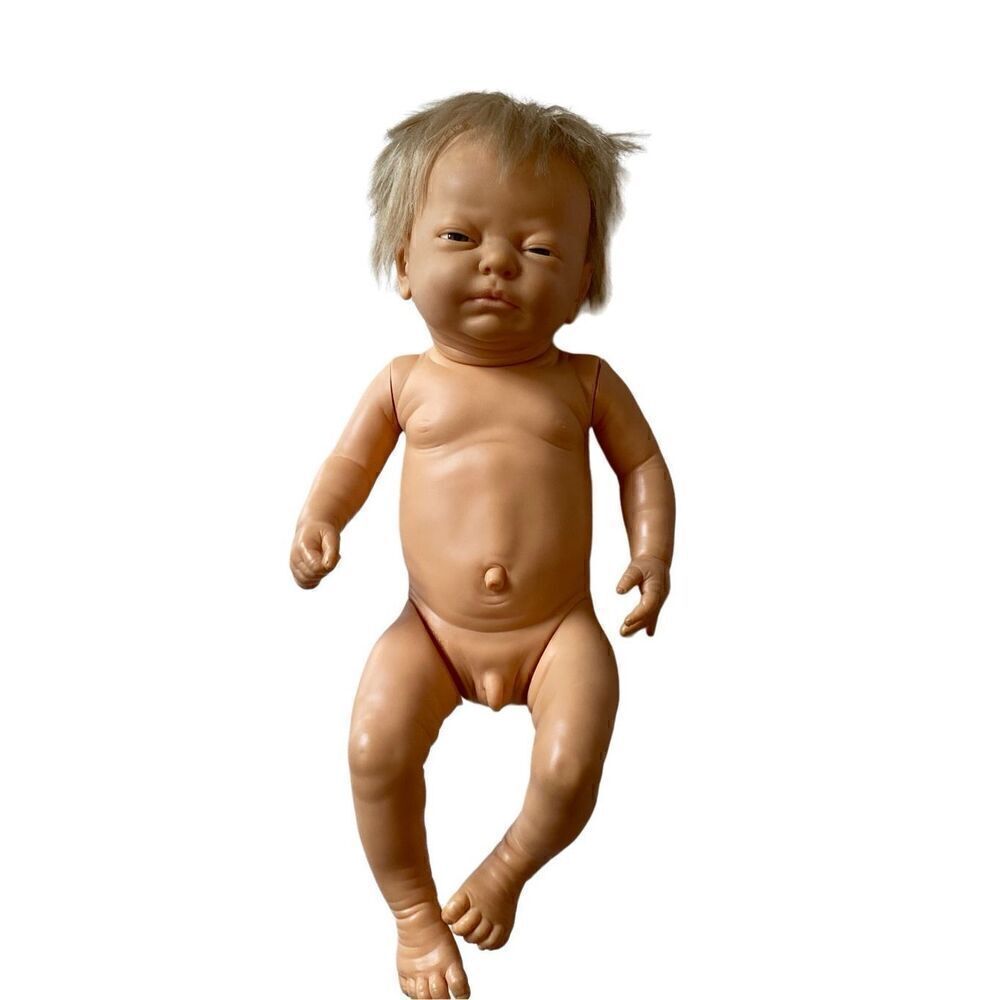 Vintage 1980's BERJUSA Anatomically Correct Newborn Boy Baby Doll Rooted Hair 22